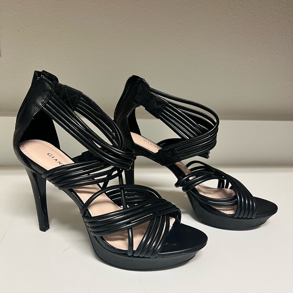 Gianni Bini Black Strappy Heels - Zipper Back